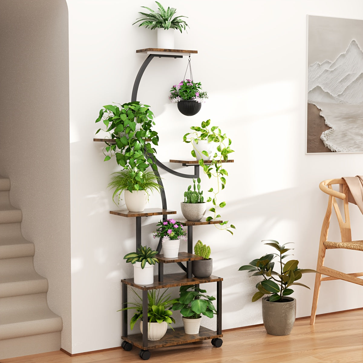 Suporte de plantas em metal em forma de S de 8 camadas