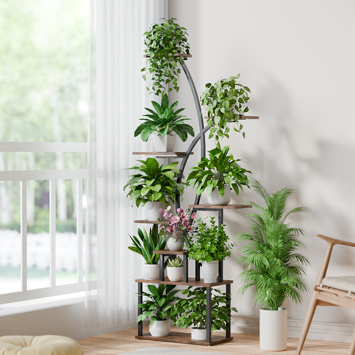 Prateleira de plantas grandes