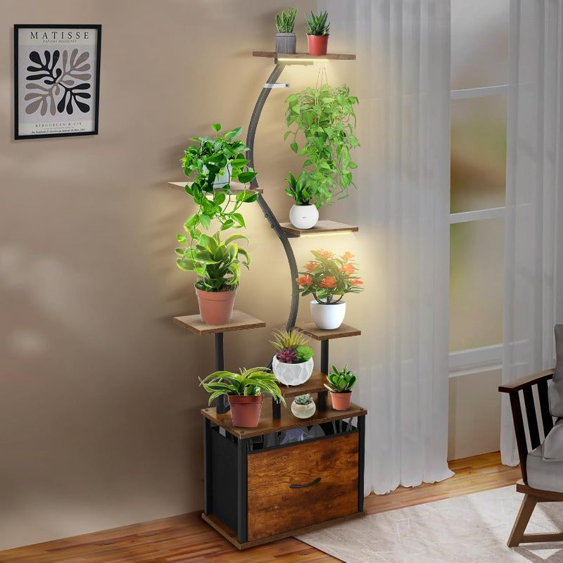 Suporte para Plantas de 8 Níveis com Gaveta de Armazenamento