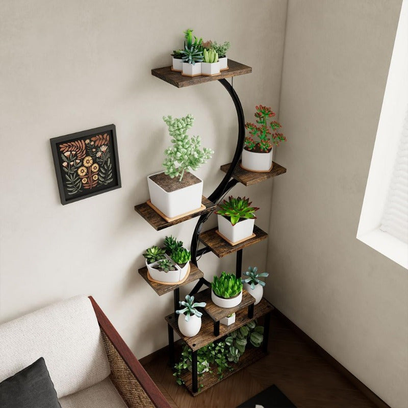 Suporte de plantas em metal em forma de S de 8 camadas